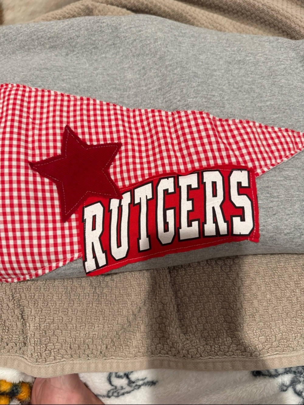 Rutgers Grey custom Sweatshirt with Red & Black Appliqué - Picture 4 of 6